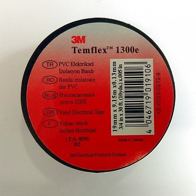 Изоляционная лента 3M Temflex 1300, ПВХ, 19mm х9.15m x 0.13mm, черная