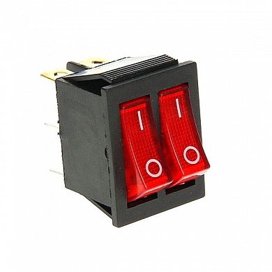 Выключатель клавишный REXANT, RWB-511, KCD2, 250 В, 16А (6с), ON-OFF, красный, с подсветкой