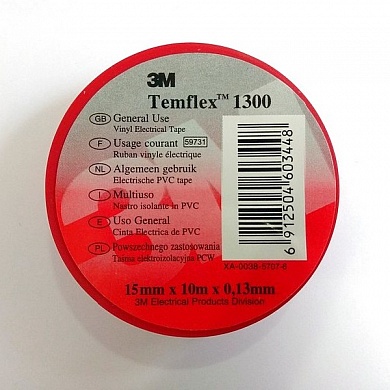 Изоляционная лента 3M Temflex 1300, ПХВ, 15mm х10m x 0.13mm, красная