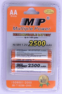 Аккумулятор Multiple Power MP2500, 2500 mAh, тип AA, R6, 1.2V, Ni-MH (блистер - 2 шт)