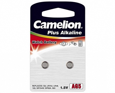 Батарейка CAMELION, Plus Alkaline, AG5-BP2, тип LR754, 1.5V (блистер - 2 шт.)
