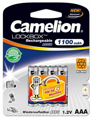 Аккумулятор CAMELION, Lockbox Rechargeable, NH-AAA1100LBP4, тип AAA, 1.2V, 1100 mAh (блистер -4 шт.)