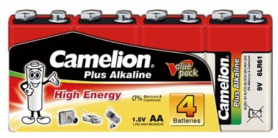 Батарейка CAMELION, Plus Alkaline, 6LR61-SP4, тип Крона, 9V (упаковка - 4 шт)