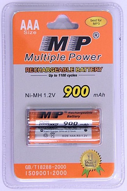 Аккумулятор Multiple Power MP900, 900 mAh, тип AAA, R03, 1.2V, Ni-MH (блистер - 2 шт)