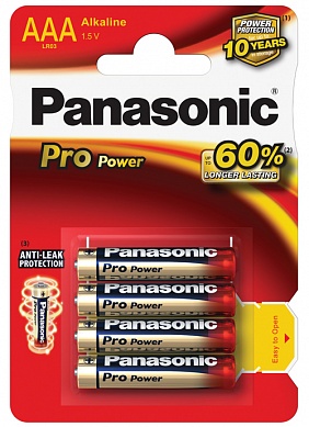 Батарейка Panasonic, PRO Power, LR03PPG/4BP тип AAA, 1.5V  (блистер - 4 шт)